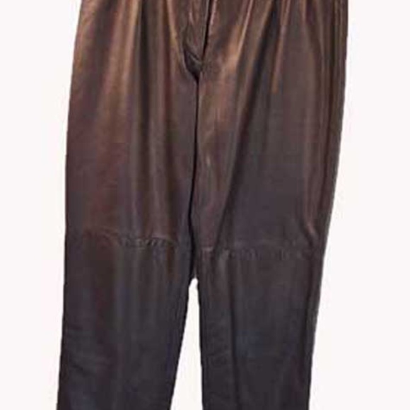 PANTS LAMB LEATHER, BOD AND CHRISTENSEN, SIZE 14, DARK BROWN, VERY SOFT, - Picture 1 of 4